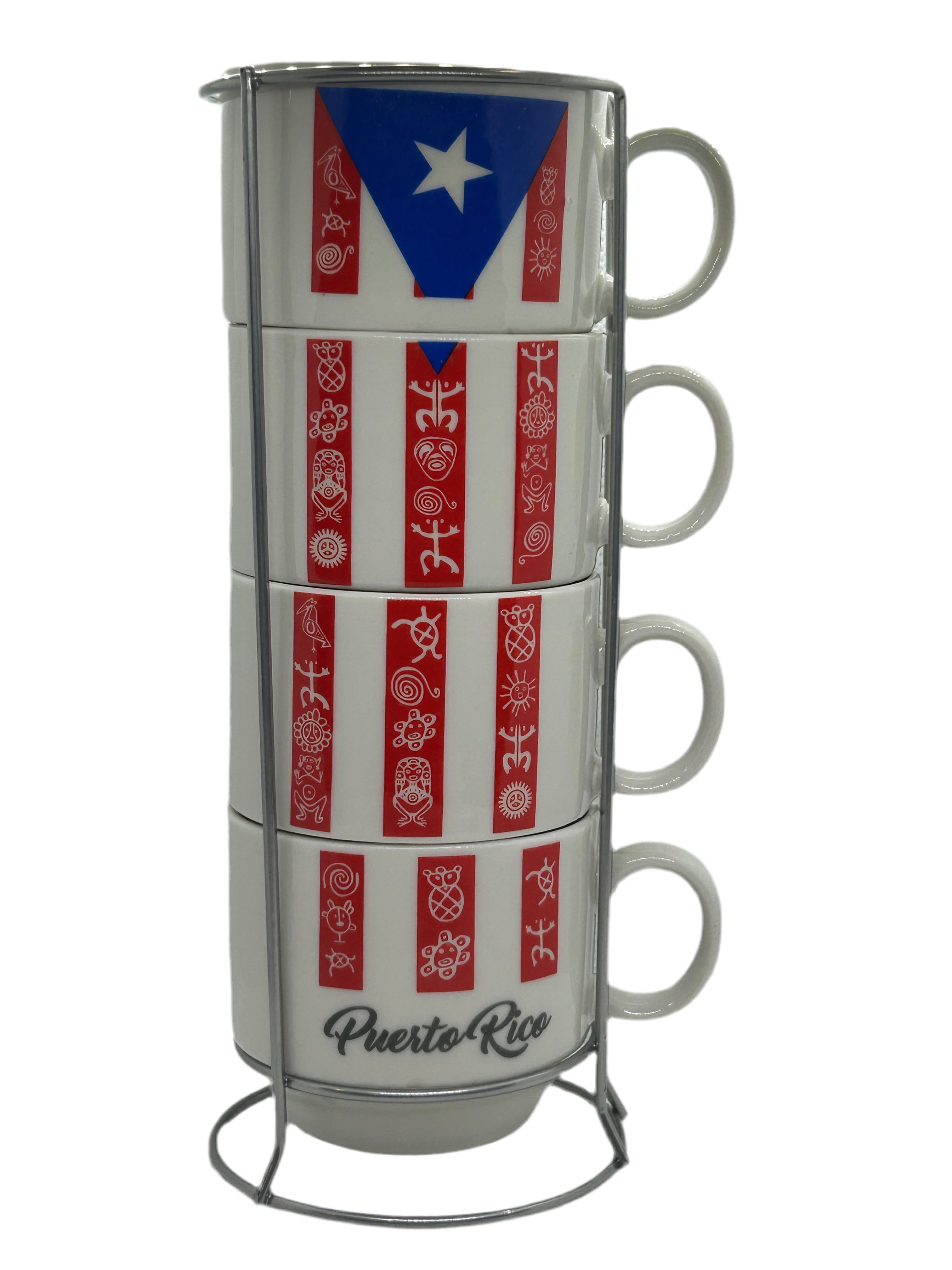 PUERTO RICO 4 PC.  COFFEE CUP SET WITH HOLDER STAND