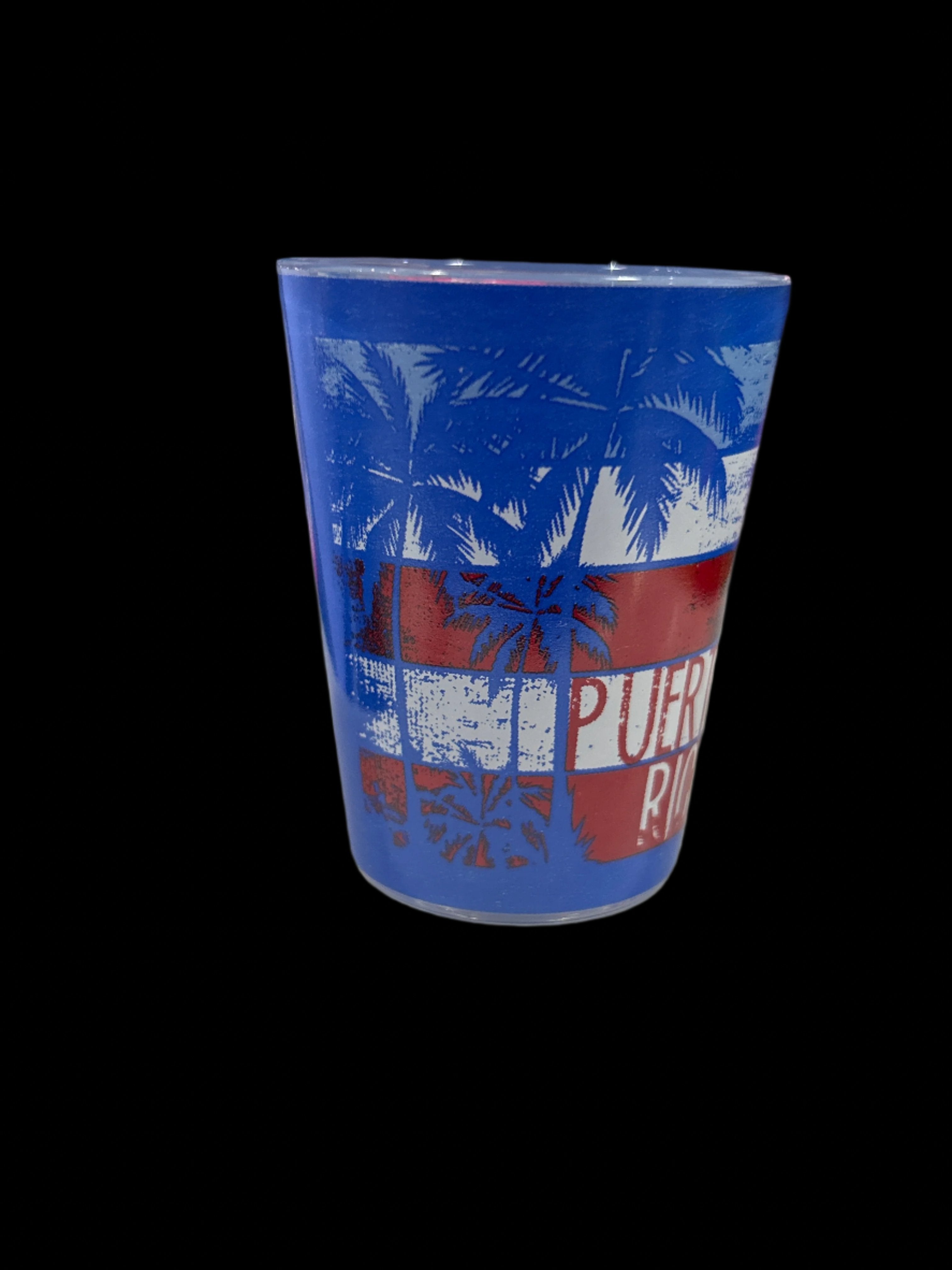 3" PUERTO RICO PALMS ON BLUE SHOTGLASS