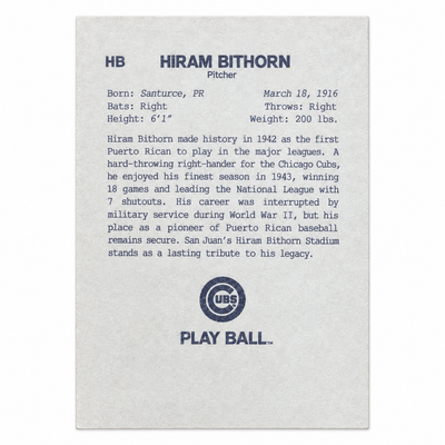 HIRAM BITHORN BASEBALL TRADING CARD / TARJETA DEPORTIVA HIRAM NITHORN