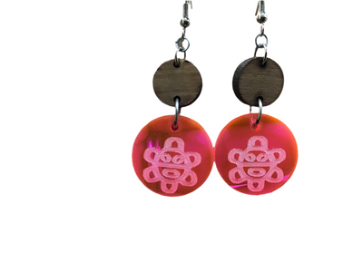 PANTALLAS CON SIMBOLOS TAINOS ROSA - EARRINGS WITH SYMBOLS TAINOS OF PUERTO RICO PINK