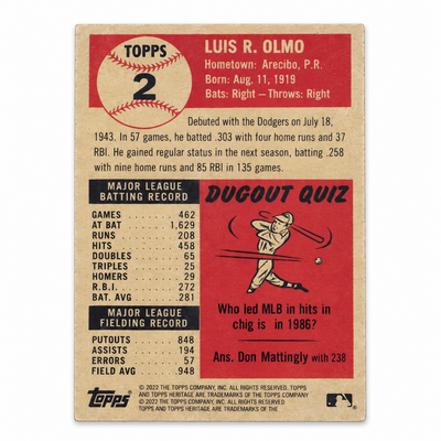 LUIS RODRIGUEZ OLMO BASEBALL TRADING CARD / TARJETA DEPORTIVA LUIS RODRIGUEZ OLMO