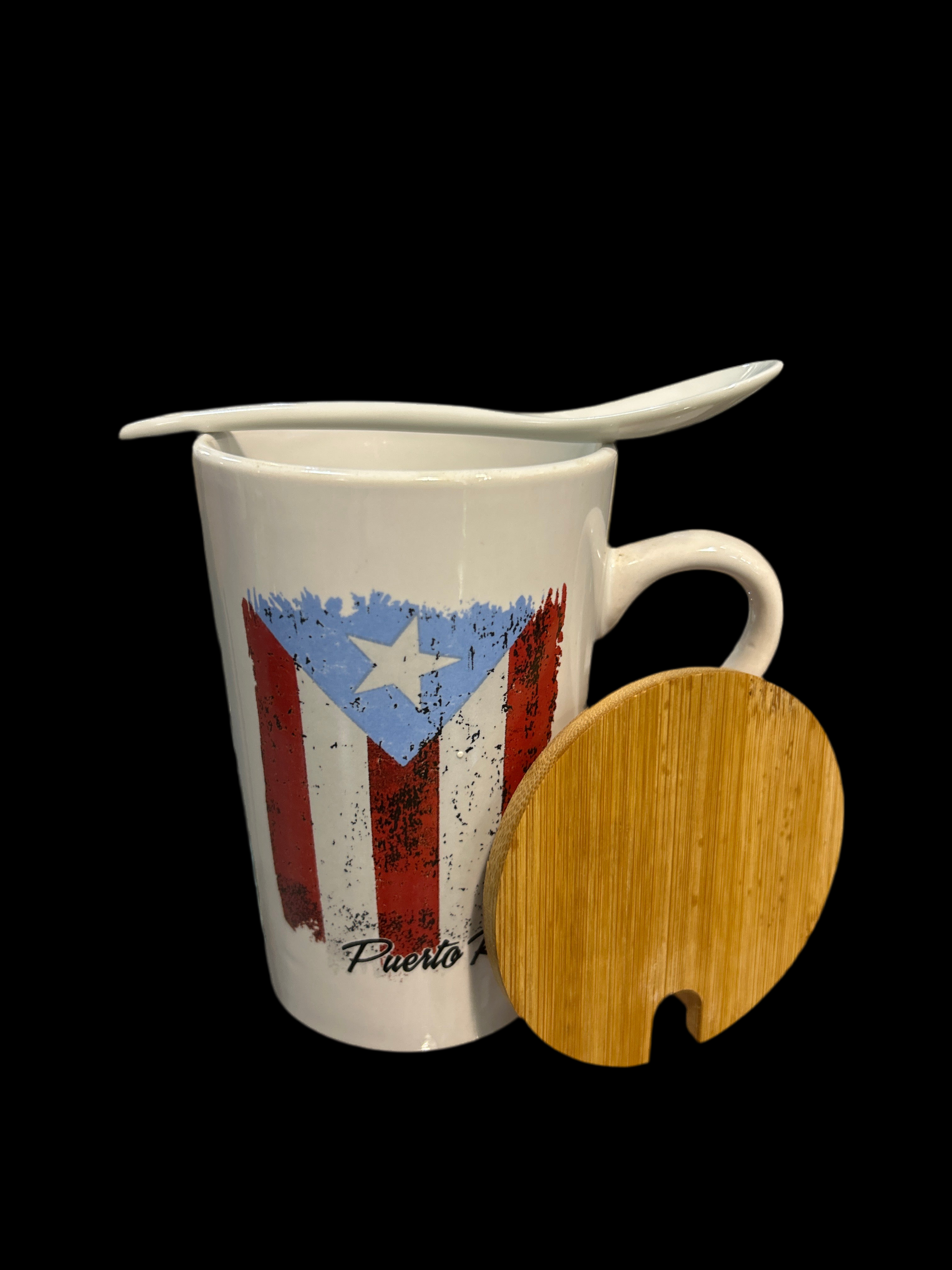 PUERTO RICO MUG FLAG DESIGN WITH SPOON - TAZA DE PUERTO RICO ESTILO BANDERA CON CUCHARA