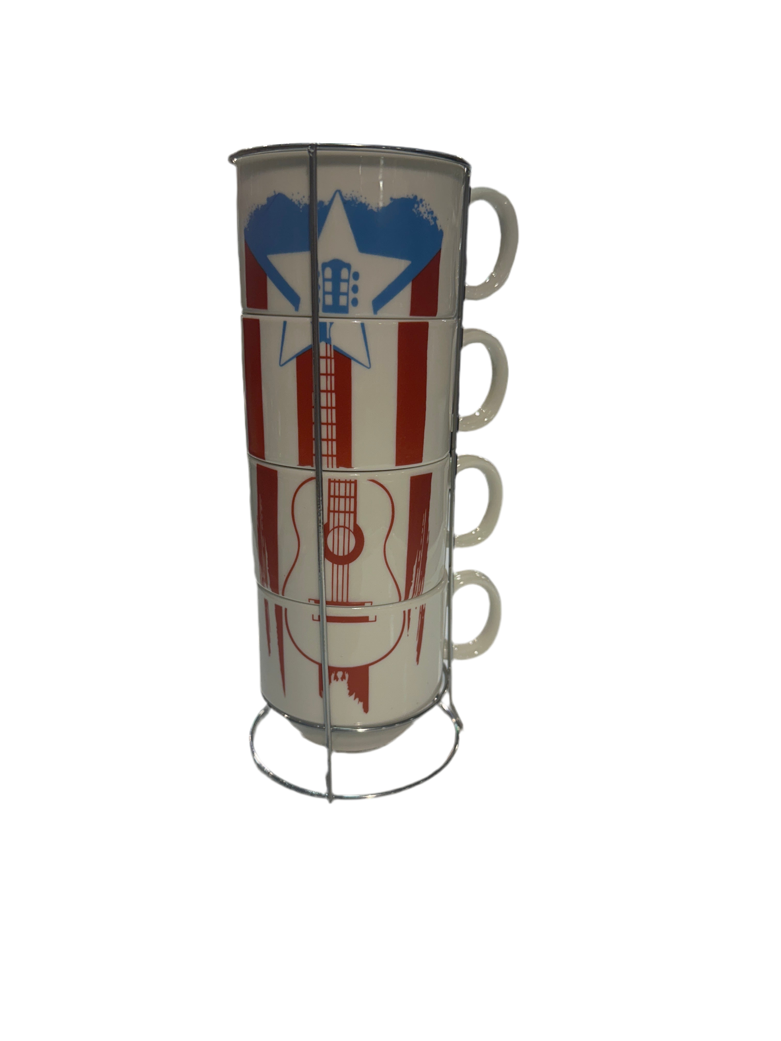 COFFEE AND TEA SET OF 4 WITH PUERTO RICO FLAG