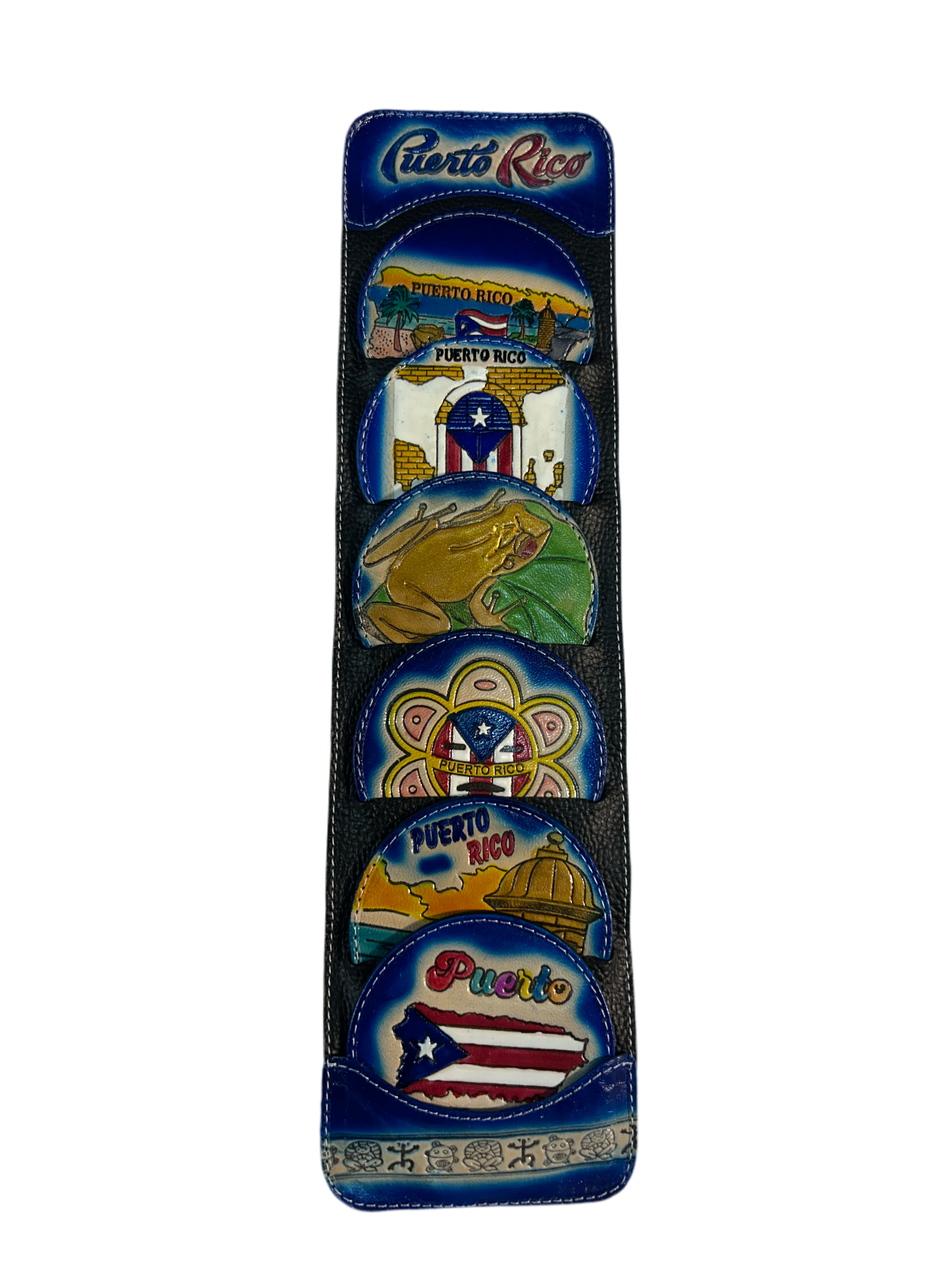 POSAVASOS - PUERTO RICO WALL HANGING LEATHER COASTER SET
