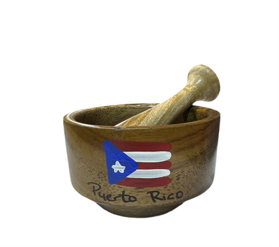 PLATO / PILÓN DE MADERA CON BANDERA DE PUERTO RICO.