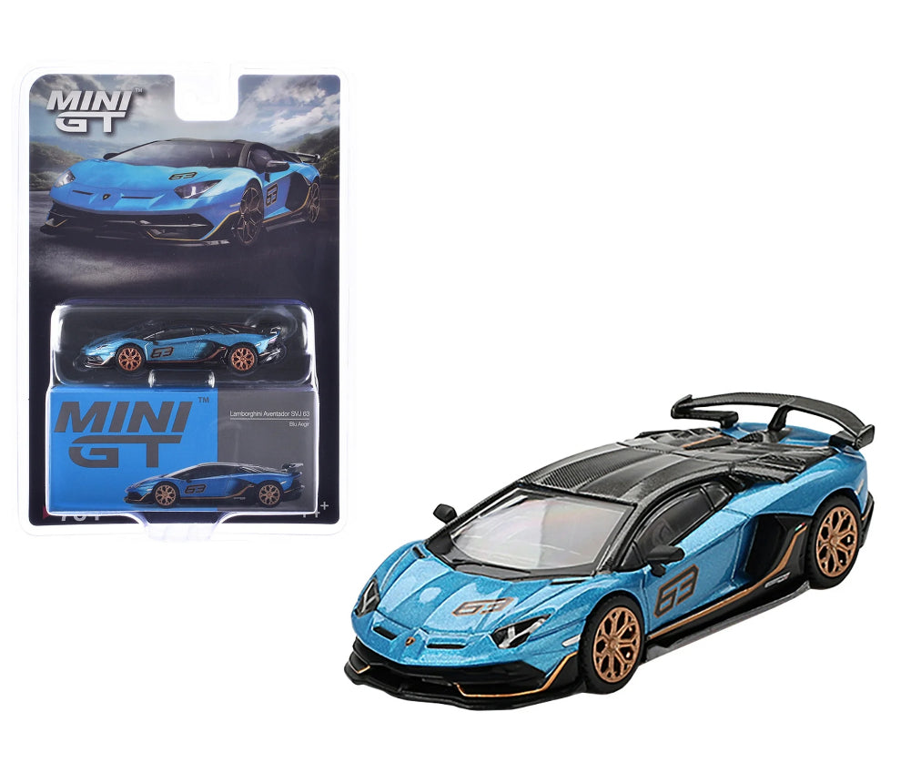 1/64 LAMBORGHINI AVENTADOR SVJ 63 BLU AEGIR - MINI GT