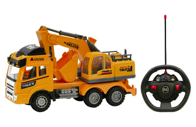MEGA BUILDER CONSTRUCTION VEHICLE TRUCK/ CRANE M/ DIGGER REMOTE CONTROL TOY WITH LIGHTS