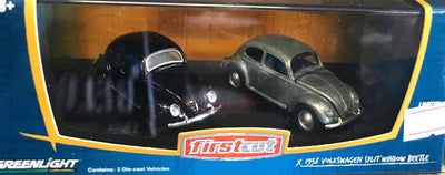 1/64 1958 VOLKSWAGEN SPLIT WINDOW BEETLE JUEGO DE 2 PIEZAS - NEGRO Y CRUDO