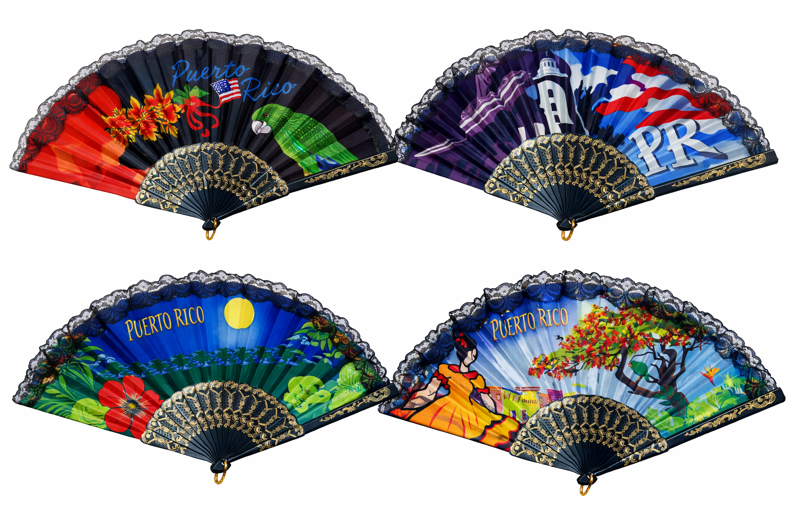 ABANICO DE MANO CON DISEÑO DE PUERTO RICO - PUERTO RICO HAND FAN
