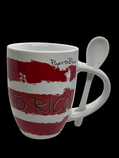 TAZA - BANDERA DE PUERTO RICO CON CUCHARA Y CAJA