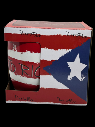 TAZA - BANDERA DE PUERTO RICO CON CUCHARA Y CAJA