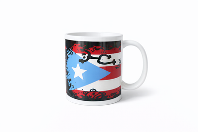 Taza de PR. Bandera con símbolos taínos