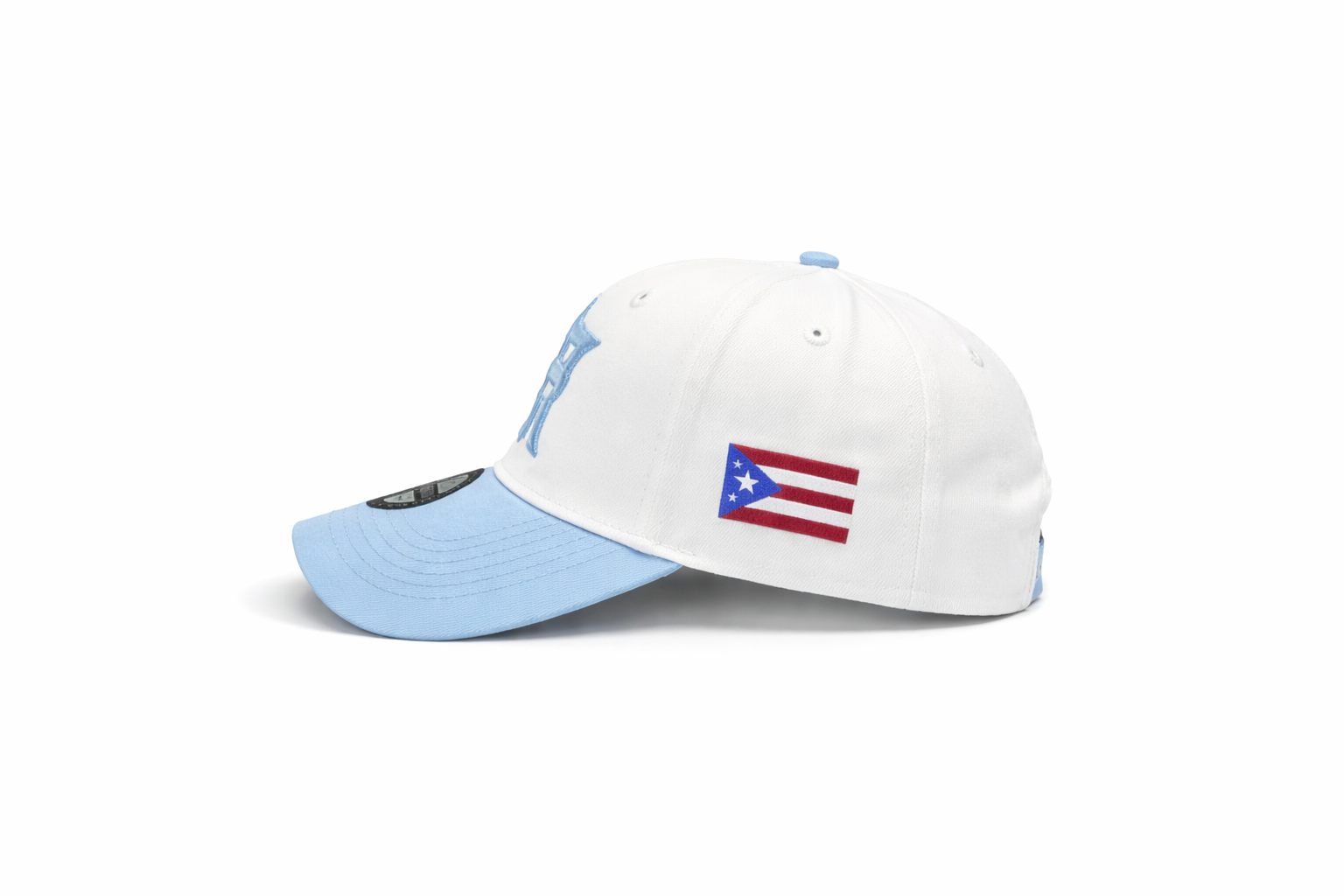 GORRA DE PUERTO RICO BLANCA   - LETRA AZUL CLARO