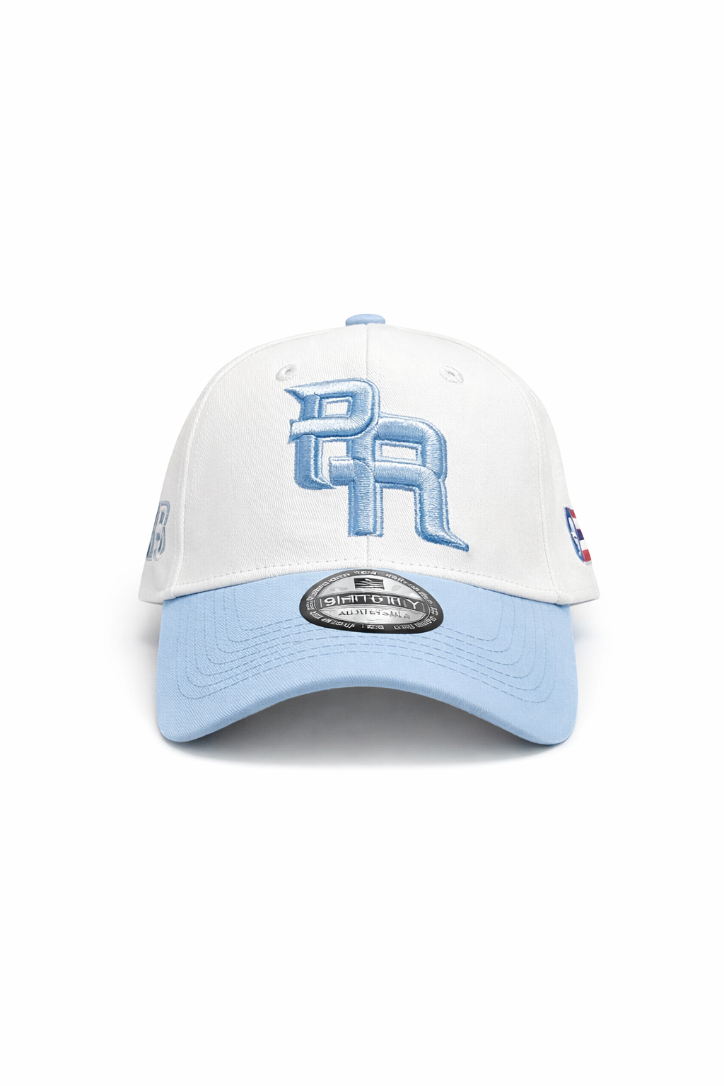 GORRA DE PUERTO RICO BLANCA   - LETRA AZUL CLARO