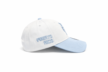 GORRA DE PUERTO RICO BLANCA   - LETRA AZUL CLARO