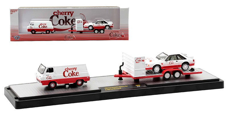 1/64 1965 FORD ECONOLINE DELIVERY VAN  & 1990 FORD MUSTANG GT - CHERRY COKE EDITION