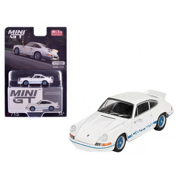 1/64 PORSCHE 911 CARRERA ES 2.7 GRAND PRIX WHITE WITH/BLUE LIVERY - MINI GT