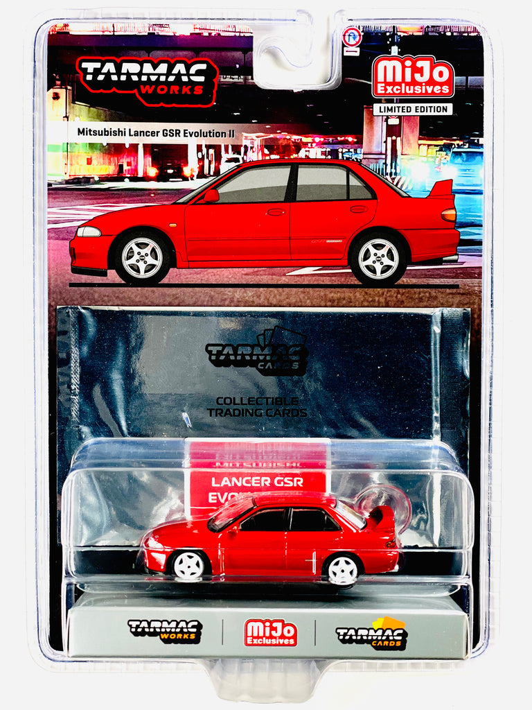 1/64 MITSUBISHI LANCER GSR EVOLUTION ll WITH COLLECTIBLE TRADING CARDS- TARMAC WORKS