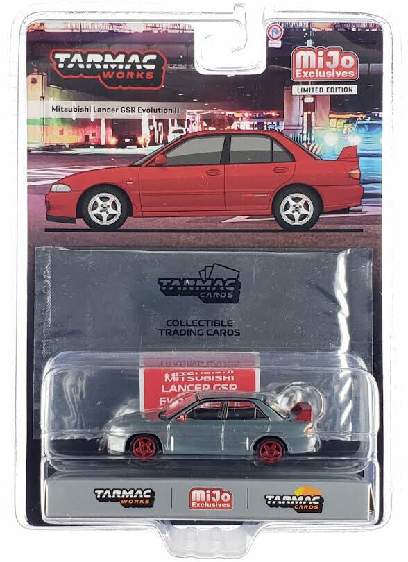 1/64 MITSUBISHI LANCER GSR EVOLUTION ll WITH COLLECTIBLE TRADING CARDS (CHASE “RAW”) - TARMAC WORKS