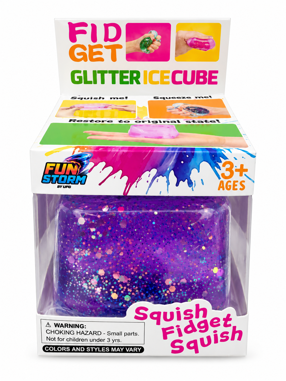 3” SQUISH FIDGET CUBE GLITTER