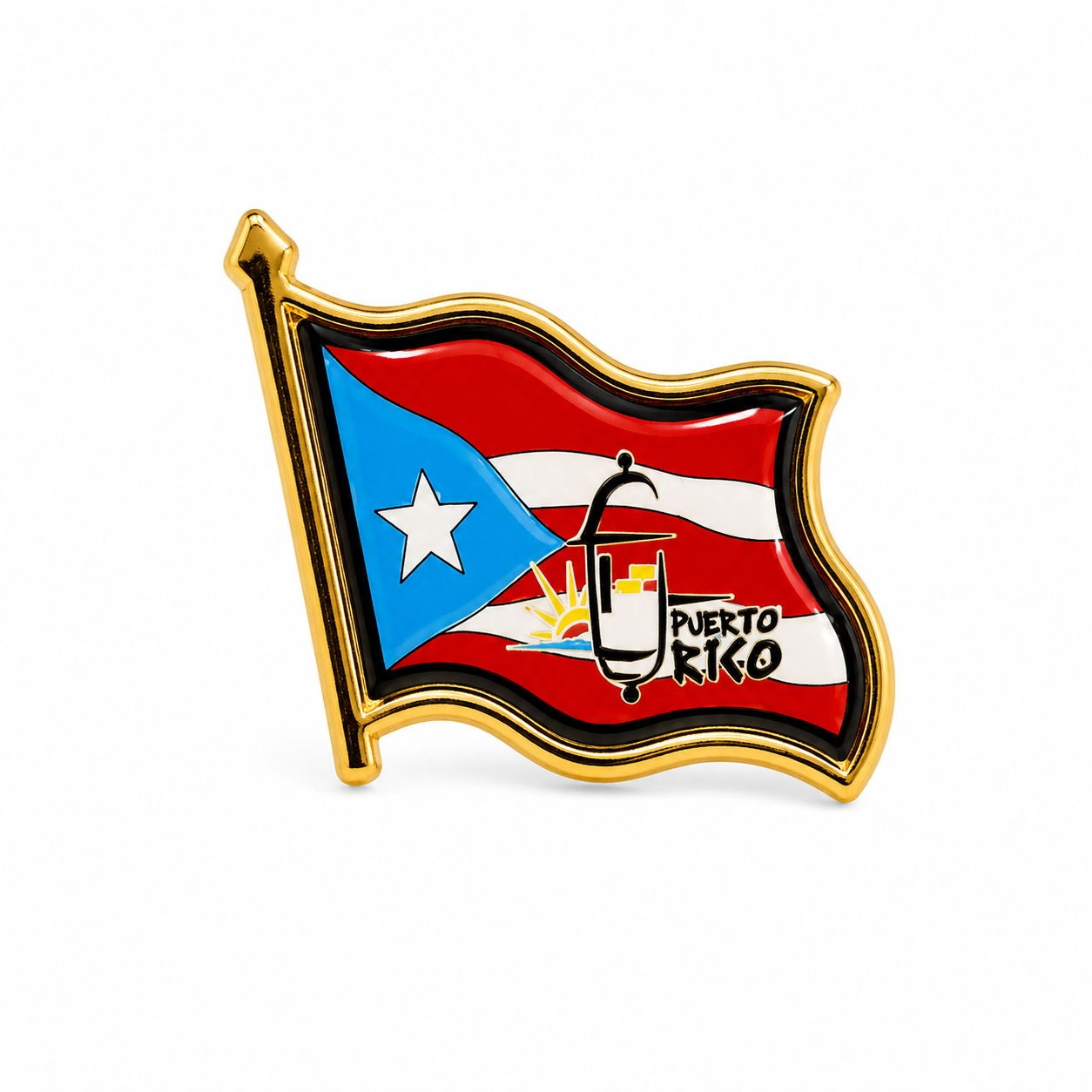 PIN BANDERA & GARITA DE PUERTO RICO ONDEADA
