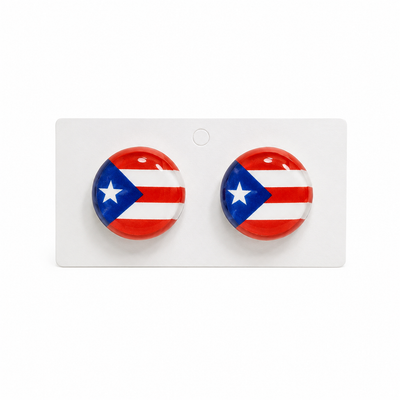 PUERTO RICO EARINGS WITH CIRCULAR  FLAG- PANTALLAS CIRCULARES CON LA BANDERA DE PUERTO RICO