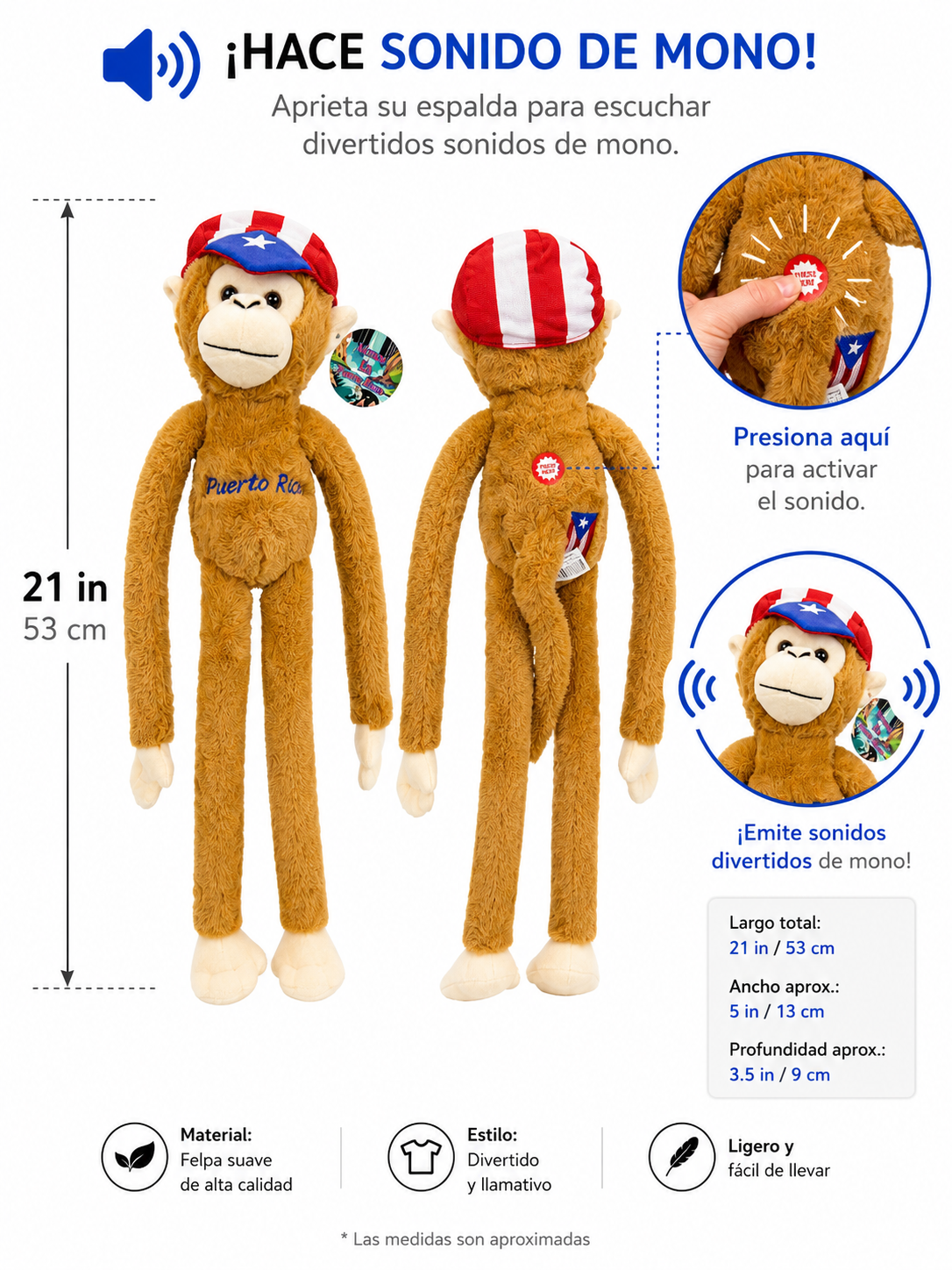 PELUCHE MONO DE PUERTO RICO (CON SONIDO) - IT-PE-2A