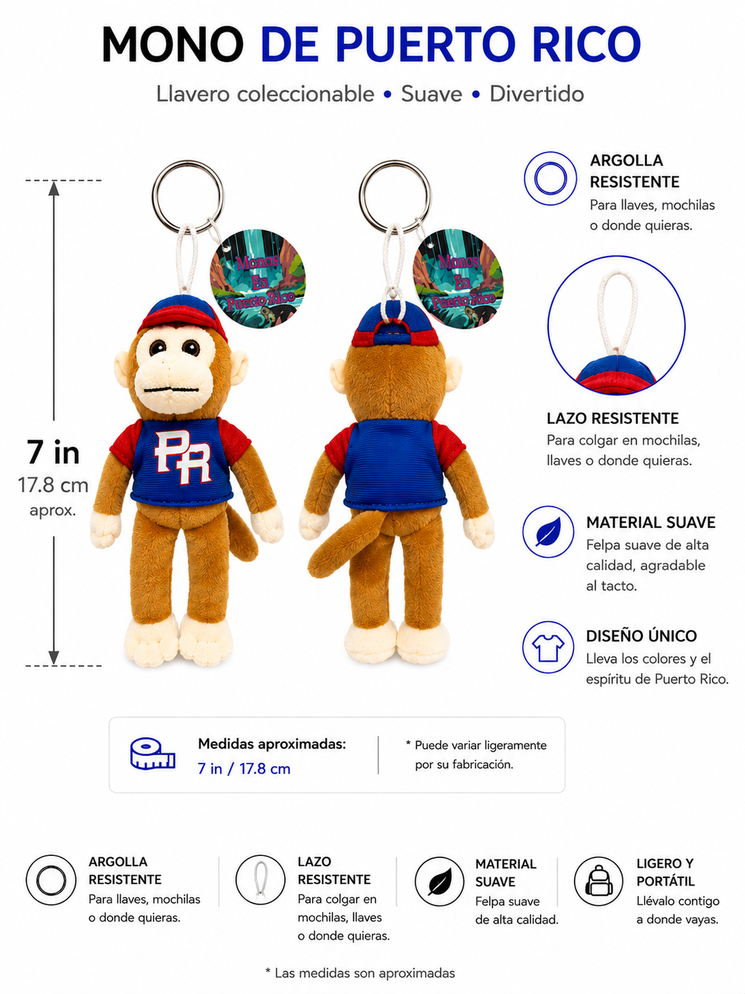 PELUCHE / LLAVERO MONO DE PUERTO RICO  - IT-PE-7B