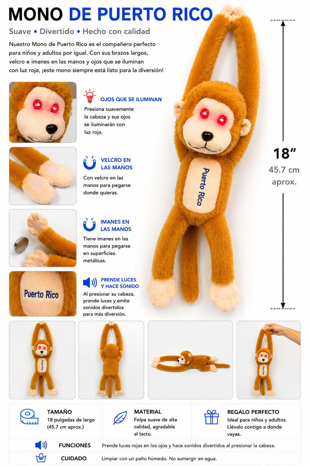 PELUCHE MONO DE PUERTO RICO  18”  - IT-8673-5