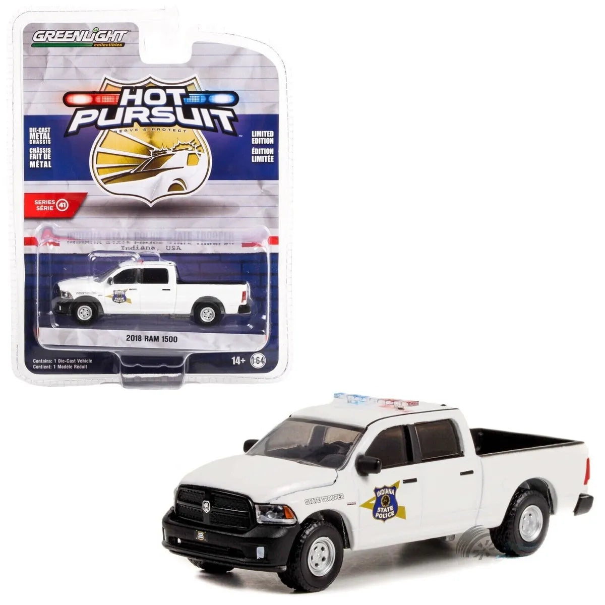 1/64 2018 RAM 1500 INDIANA STATE POLICE STATE TROOPER - HOT PURSUIT