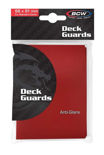 DECK GUARDS 66 X 91 MM.  BCW GAMING DECK GUARD MATTE RED 50CT.  PACK.
