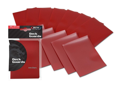 DECK GUARDS 66 X 91 MM.  BCW GAMING DECK GUARD MATTE RED 50CT.  PACK.