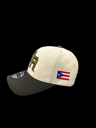 PUERTO RICO OLIVE GREEN WITH BEIGE HAT - GORRA VERDE OLIVA