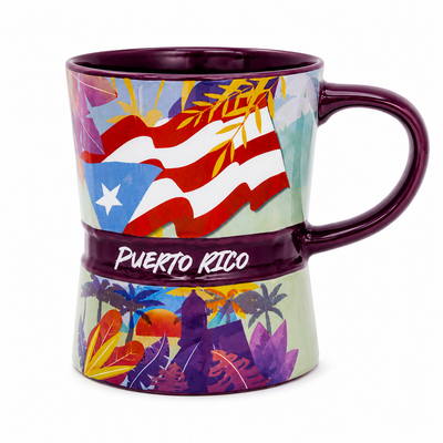 TAZA GRECA/ GARITA VIOLETA Y BANDERA DE PUERTO RICO