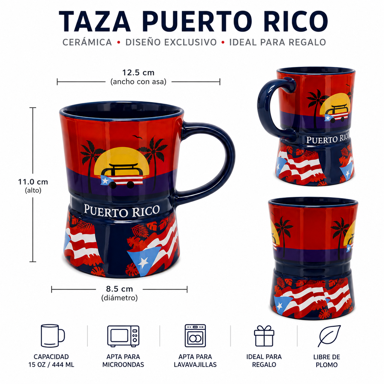 TAZA GRECA/AZUL MARINO VOLKSWAGEN CON BANDERA DE PUERTO RICO