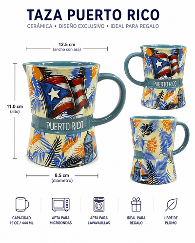 TAZA GRECA/ AZUL CON BANDERA Y GARITA AZUL