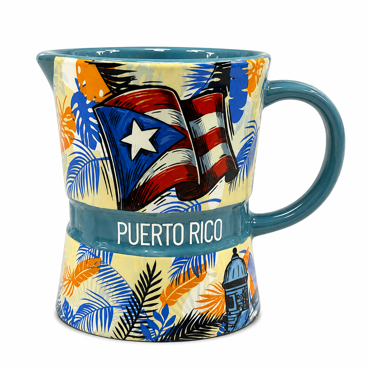 TAZA GRECA/ AZUL CON BANDERA Y GARITA AZUL