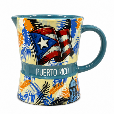 TAZA GRECA/ AZUL CON BANDERA Y GARITA AZUL