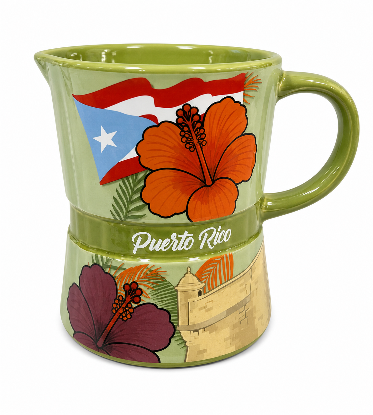 TAZA GRECA VERDE/ AMAPOLA/ GARITA Y BANDERA