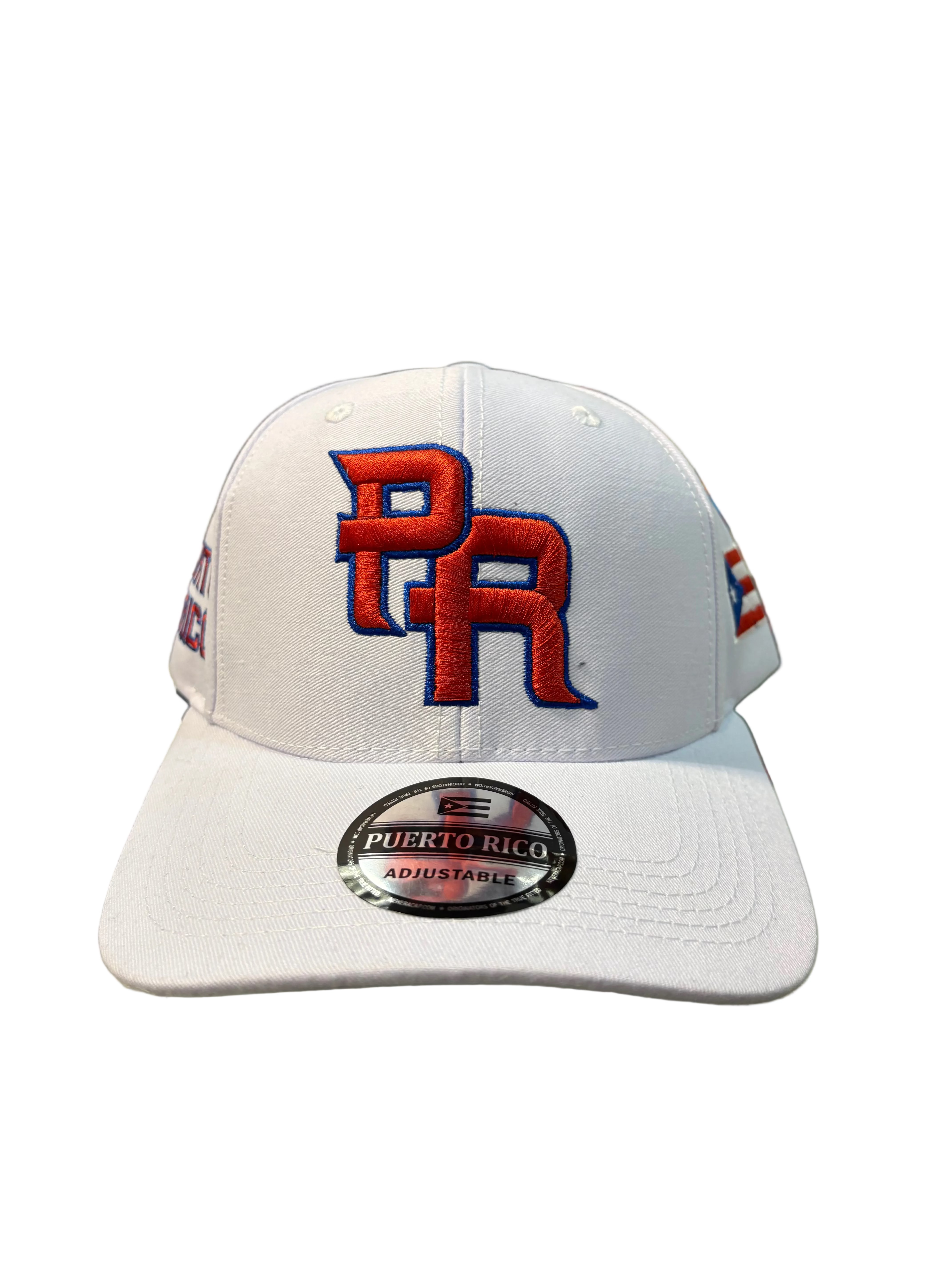 GORRA DE PUERTO RICO - 
BLANCA CON LETRAS ROJAS Y AZUL
