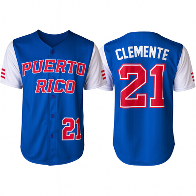 PUERTO RICO BLUE BASEBALL JERSEY KID SIZE - JERSEY DE PELOTA AZUL DE PUERTO RICO #21 ROBERTO CLEMENTE TAMAÑO DE NIÑO