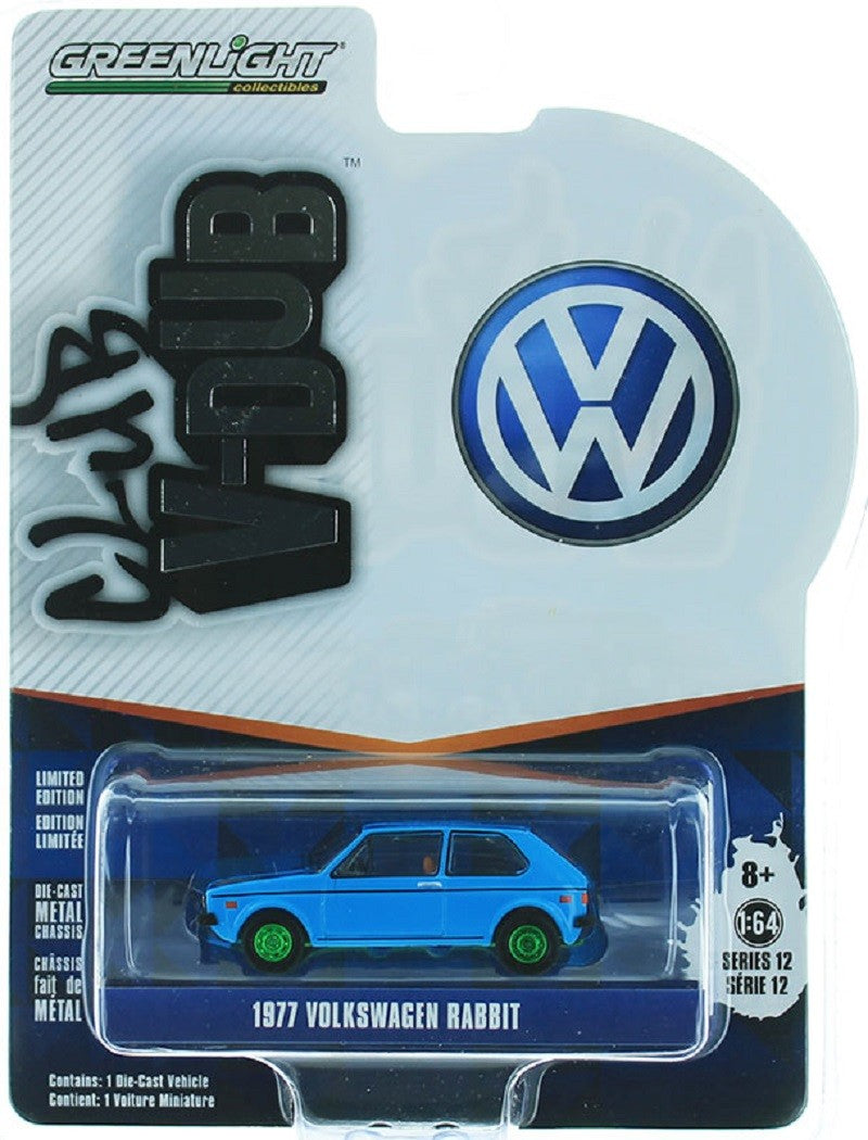 1/64 1977 VOLKSWAGEN RABBIT MIAMI BLUE - “CHASE” (GREEN RIMS VARIATION)