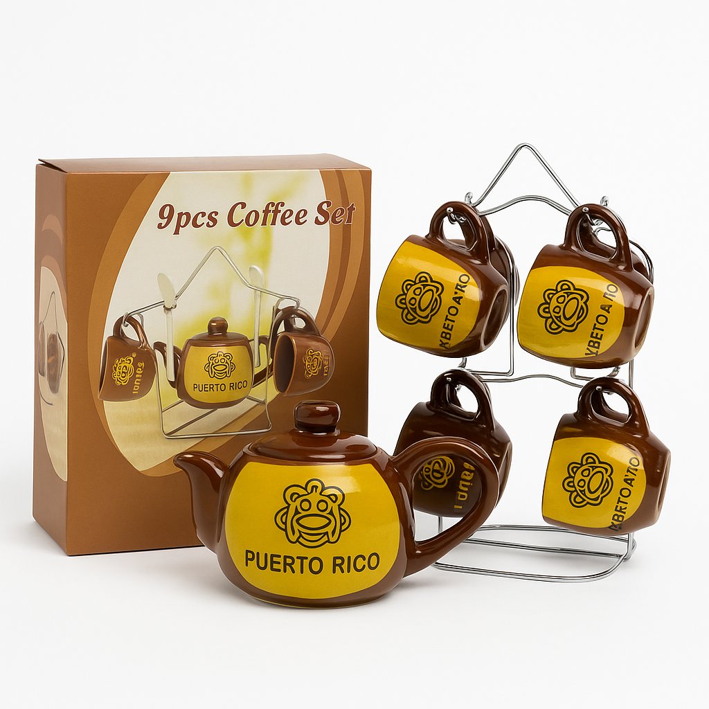 PUERTO RICO COFFEE SET WITH TAINO SUN DESIGN (9 PCS)