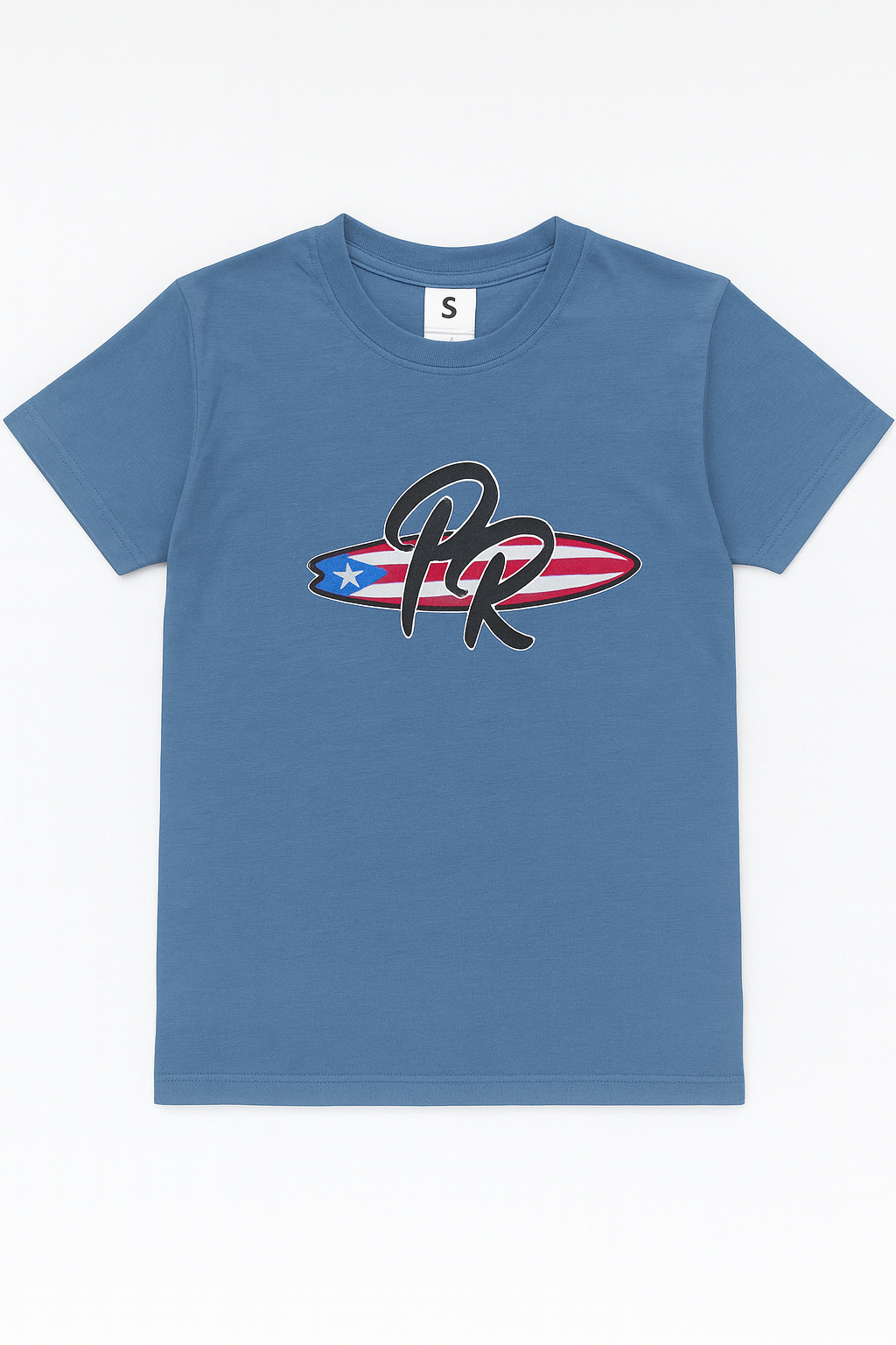 T-SHIRT SURF BOARD WITH PUERTO RICO FLAG - T -SHIRT TABLA DE SURFING CON BANDERA.