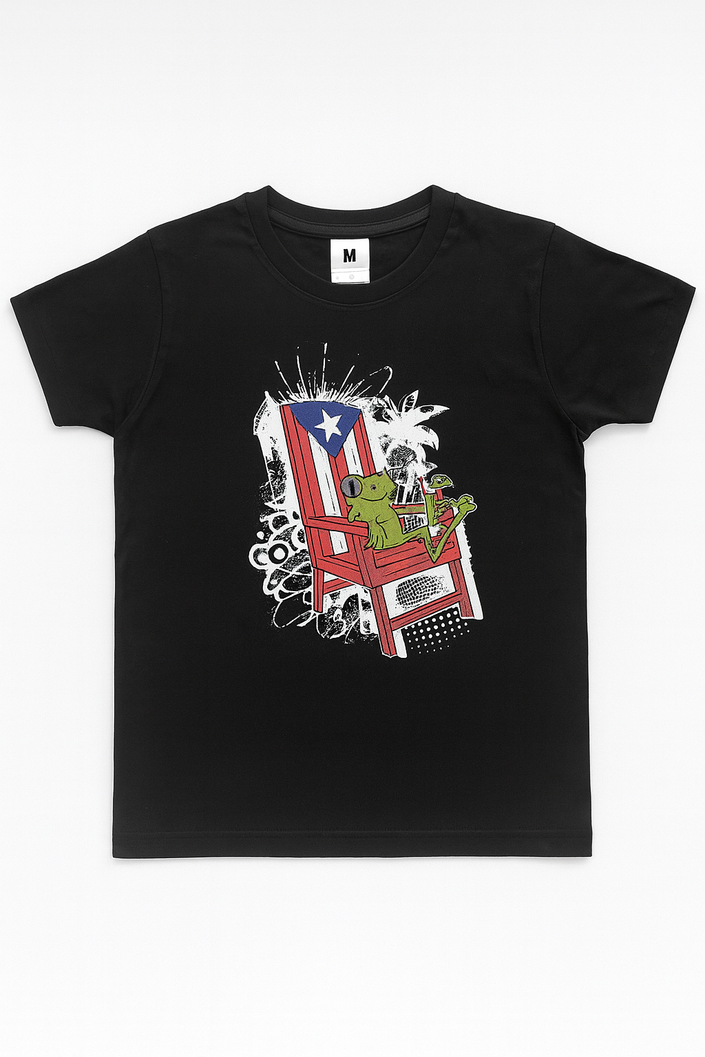 PUERTO RICO T-SHIRT COQUI IN CHAIR / T-SHIRT COQUI EN SILLA CON BANDERA DE PUERTO RICO.