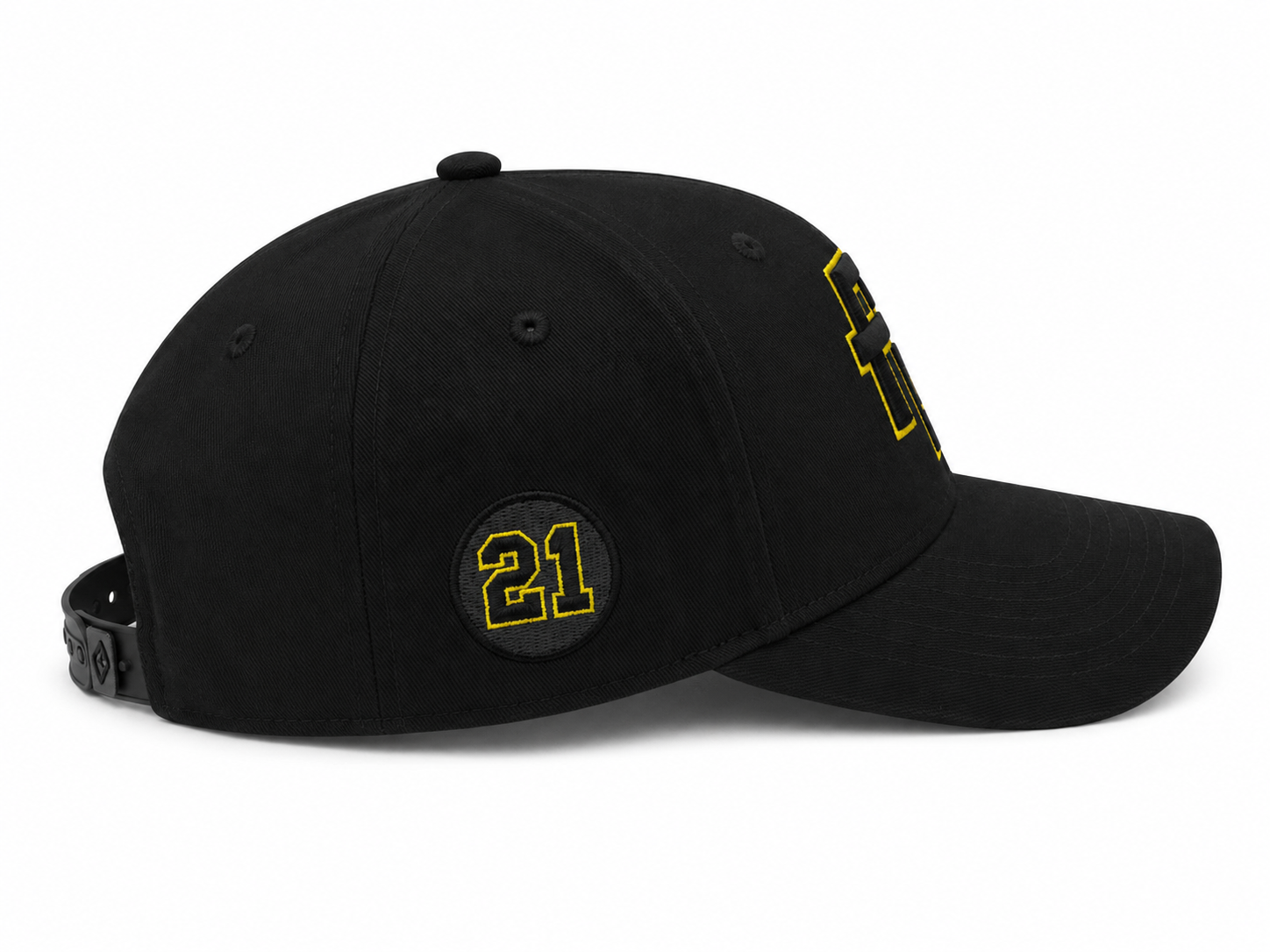GORRA DE PUERTO RICO NEGRA CON VICERA NEGRA Y LETRAS NEGRAS CON BORDE DE LETRA AMARILLO - PUERTO RICO BLACK CAP  & BLACK VICER WITH BLACK LETTERS & YELLOW OUTLINE LETTERS