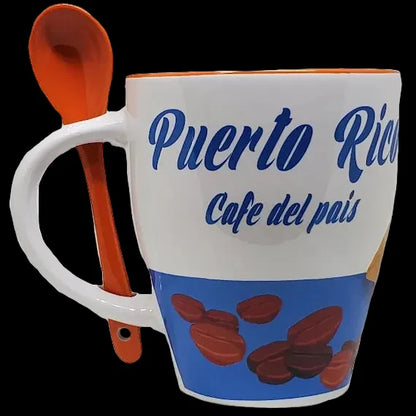 10oz PUERTO RICO CERAMIC COFFE MUG WITH SPOON