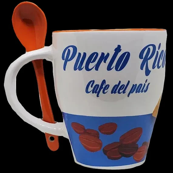 10oz PUERTO RICO CERAMIC COFFE MUG WITH SPOON