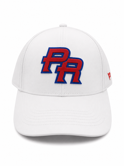 GORRA DE PUERTO RICO - BLANCA  CON LETRAS ROJO  CON BORDE AZUL - PUERTO RICO CAP WHITE  WITH RED  LETTERS & BLUE OUTLINE LETTERS
