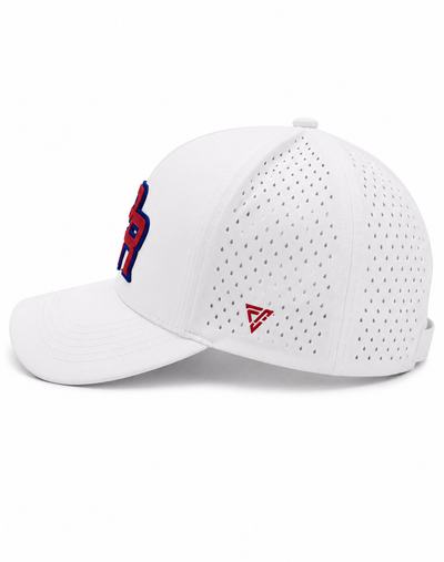GORRA DE PUERTO RICO - BLANCA  CON LETRAS ROJO  CON BORDE AZUL - PUERTO RICO CAP WHITE  WITH RED  LETTERS & BLUE OUTLINE LETTERS